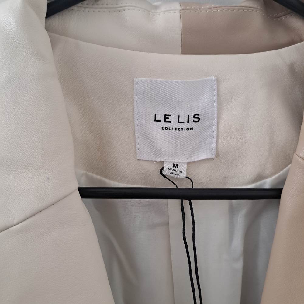 NEW Le Lis Two Tone Cream Tan Faux Leather Women's Blazer Jacket Size Medium - Picture 5 of 5